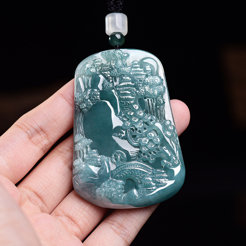 Vintage Fashion Luxury - Natural Burmese Jadeite Scenery Pendant Necklace