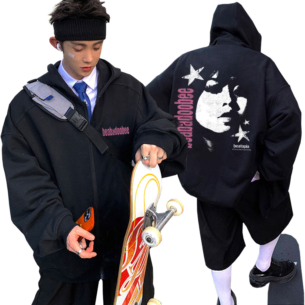 Vintage Fashion Pop Up - Beabadoobee Face Graphic Zipper Hoodie Men