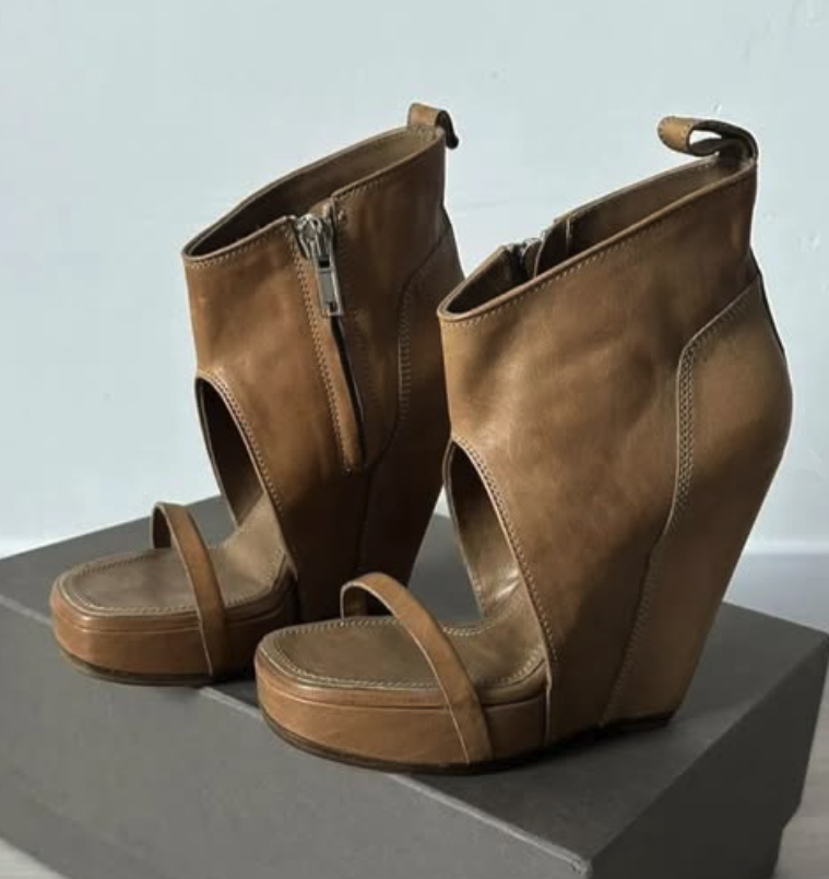 Vintage Fashion Plus Size - Women‘s Vintage platform leather wedges sandals