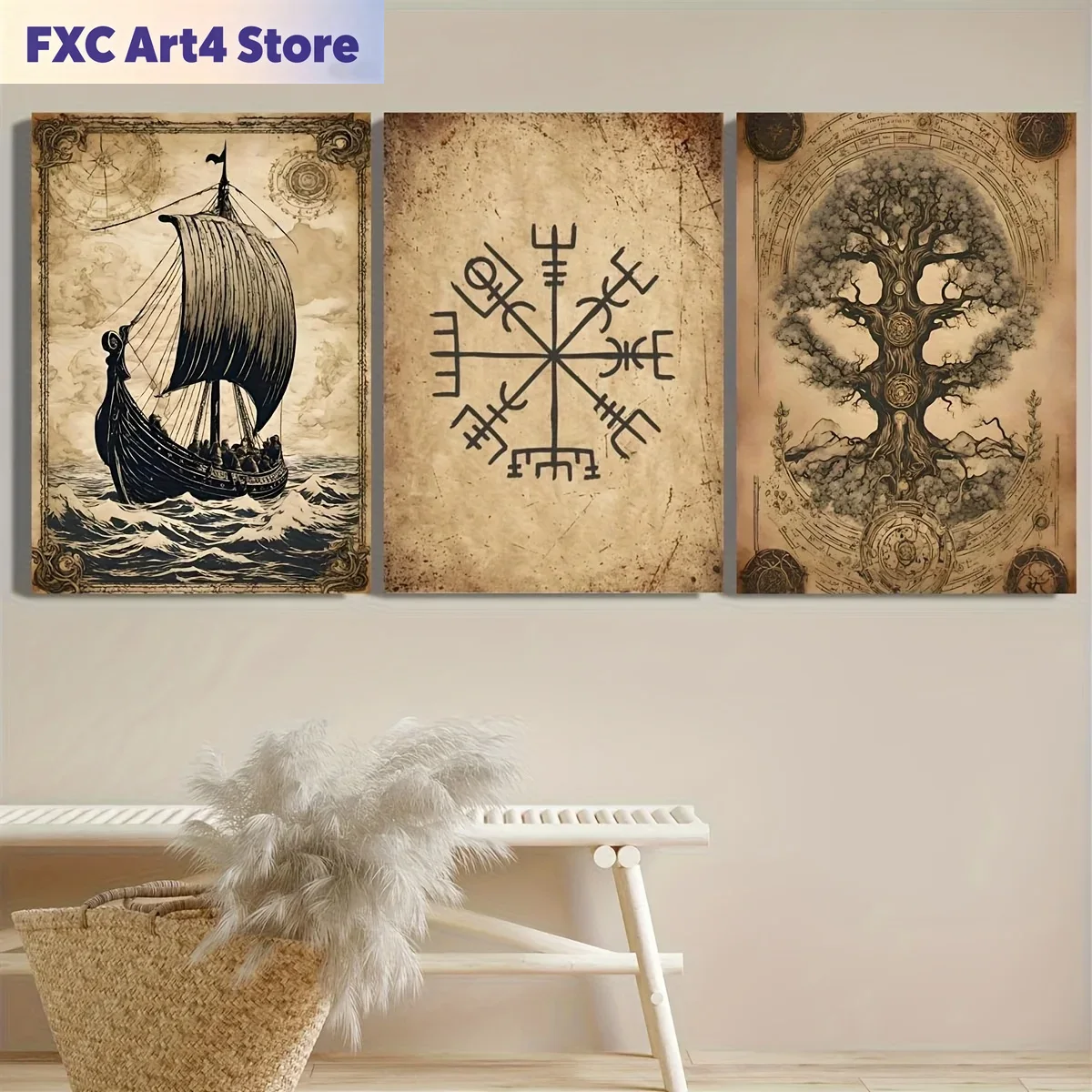 Vintage Fashion Wall Art - Frameless3pcs Vintage Norse Tree of Life