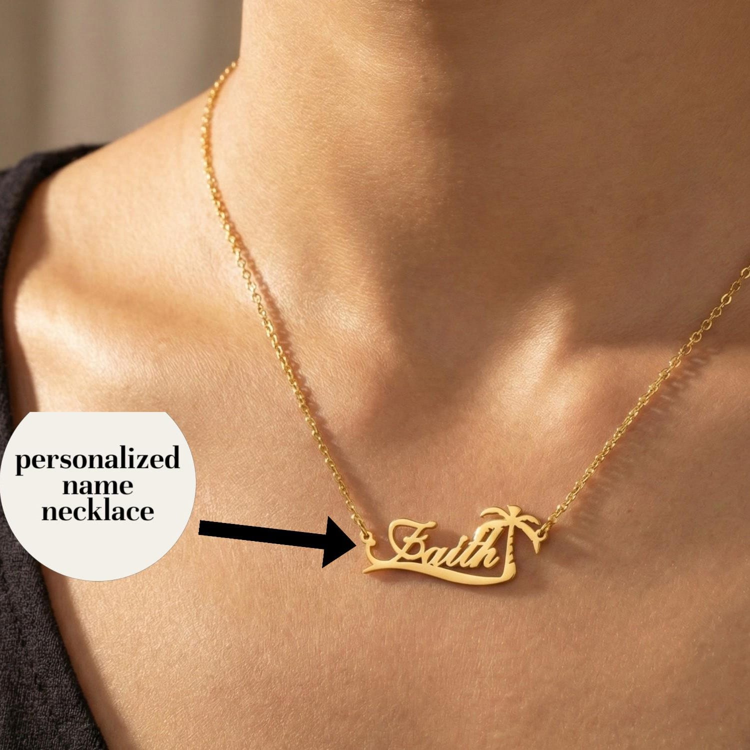 Vintage Fashion Names - Custom Palm Tree Name Necklace Personalized