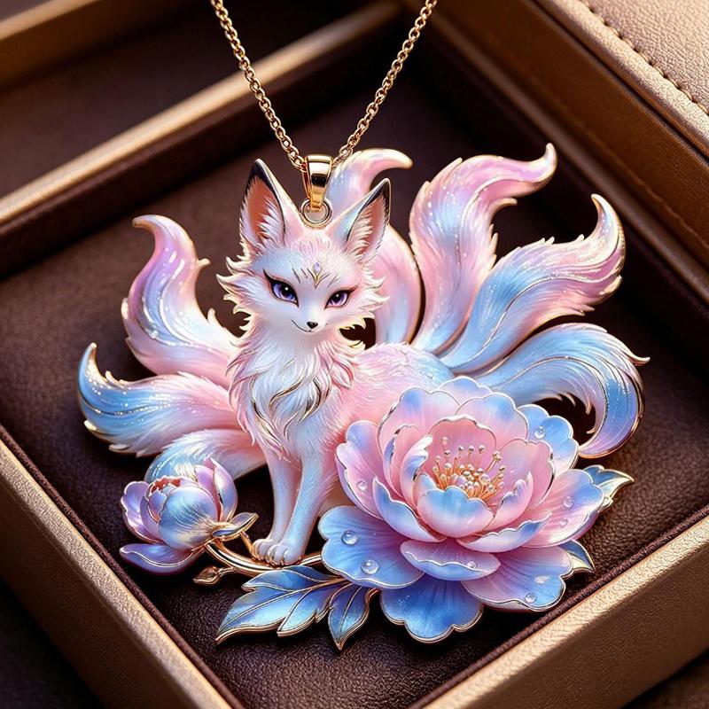Vintage Fashion Look - Nine Tailed Fox Enamel Pendant Necklace