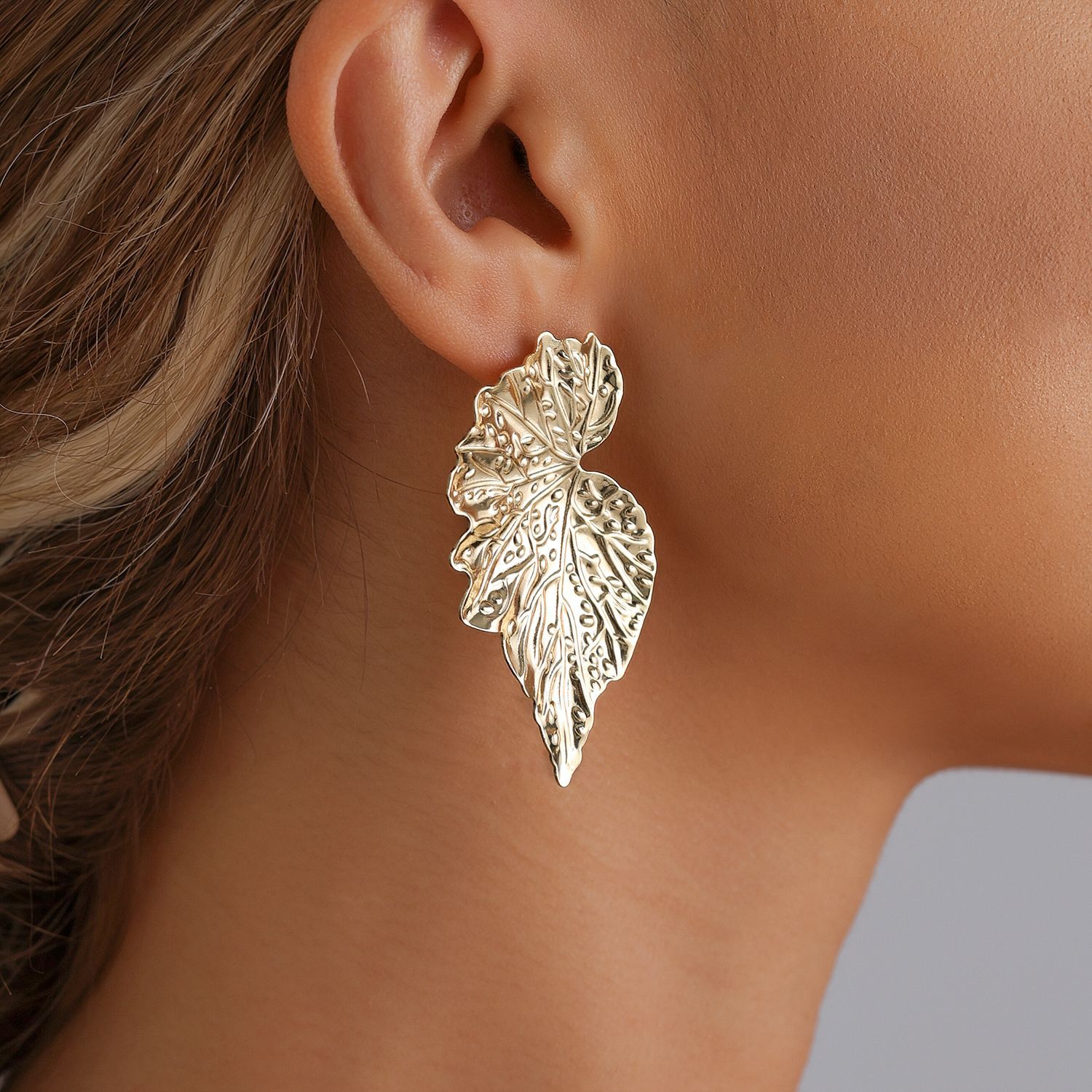 Boho Chic Leaf Earrings 3D Tex - Vintage Fashion Instagram ulasan dan harga