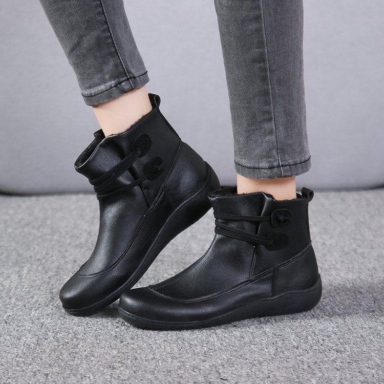 Women Vintage Round Toe PU Lea - Vintage Fashion Plus Size ulasan dan harga