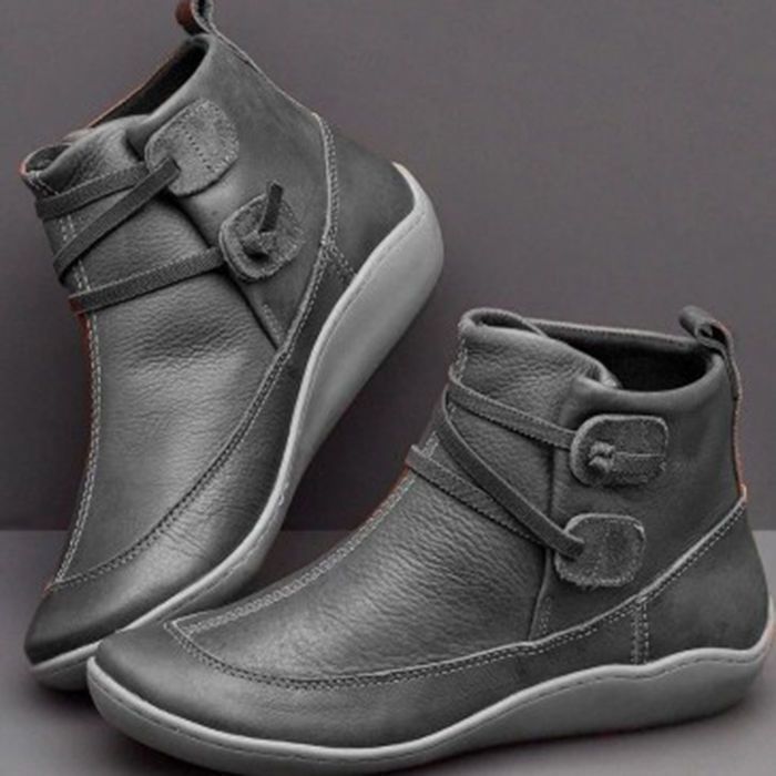 Women Vintage Round Toe PU Lea - Vintage Fashion Plus Size ulasan dan harga