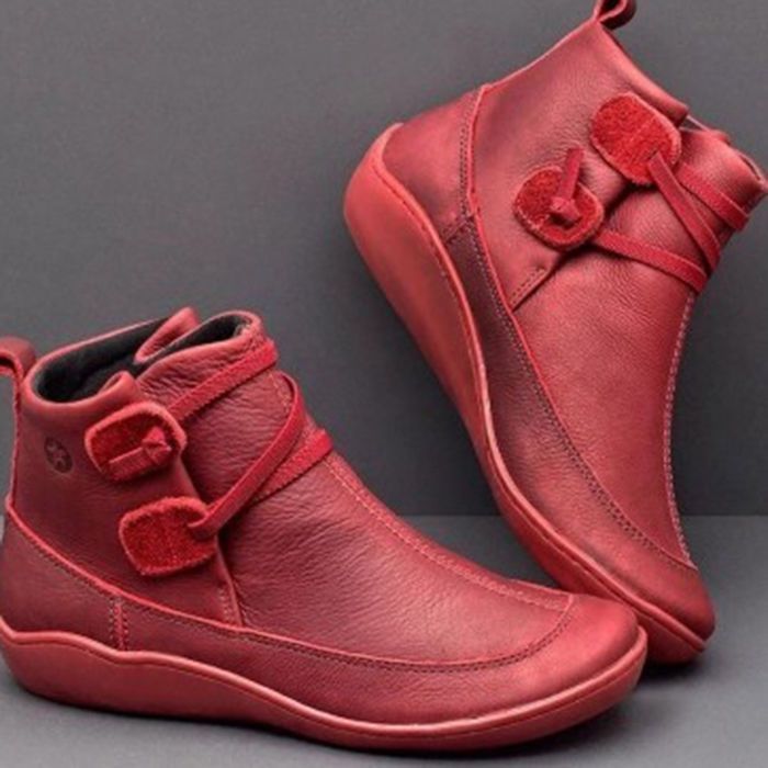Women Vintage Round Toe PU Lea - Vintage Fashion Plus Size ulasan dan harga
