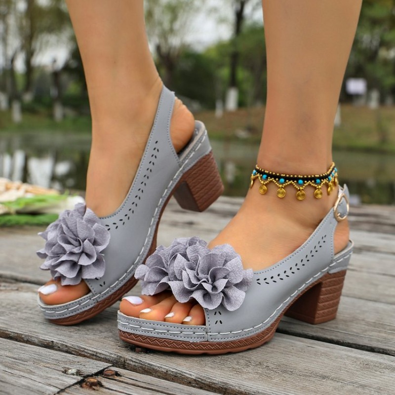 Vintage Flower Decorate Peep T - Vintage Fashion Heels ulasan dan harga