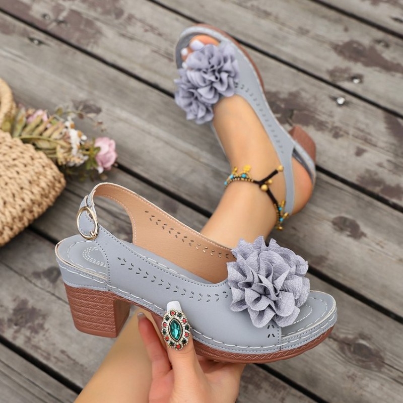 Vintage Flower Decorate Peep T - Vintage Fashion Heels ulasan dan harga