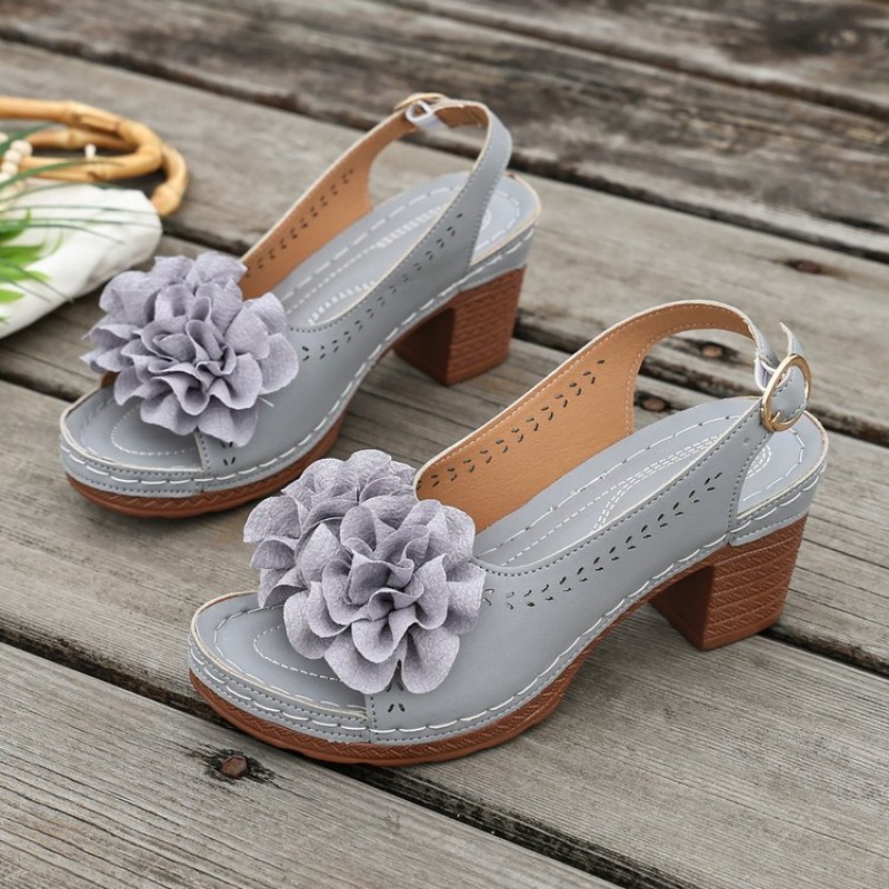 Vintage Flower Decorate Peep T - Vintage Fashion Heels ulasan dan harga