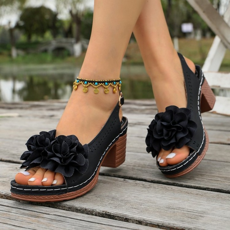 Vintage Flower Decorate Peep T - Vintage Fashion Heels ulasan dan harga