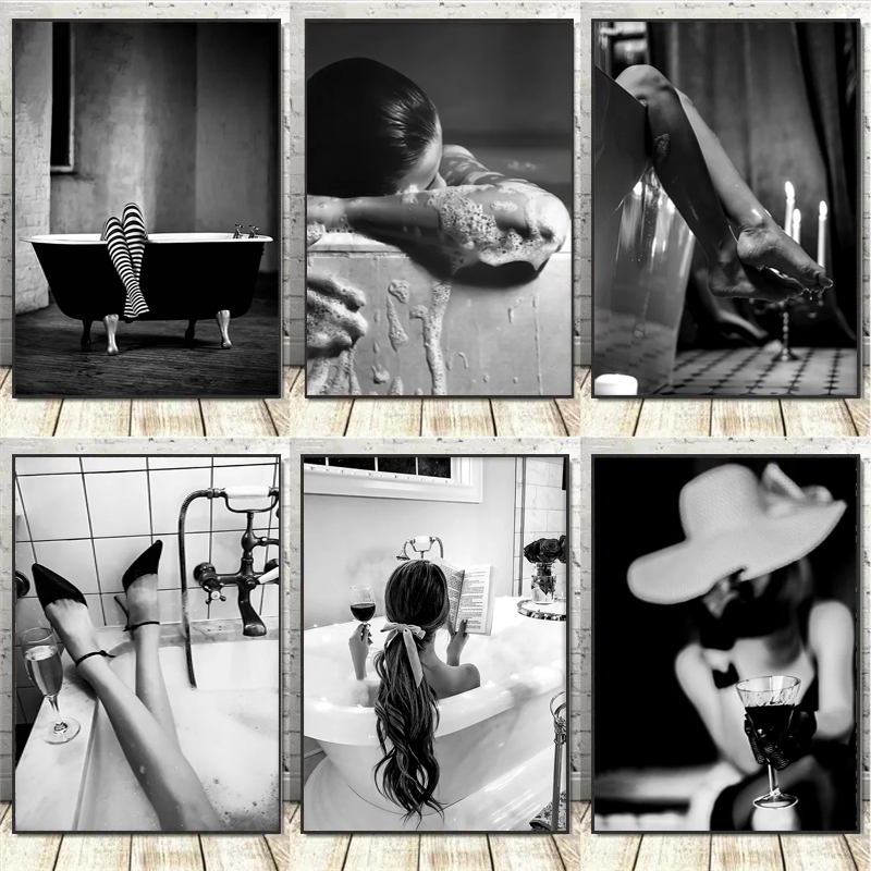 Black and White Woman Bathroom - Vintage Fashion Art ulasan dan harga