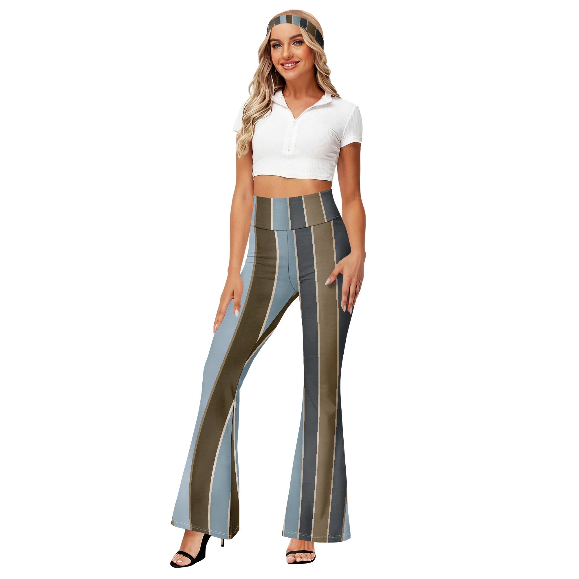 Striped High Waist Flare Pants - Wide Leg Trouser 70S ulasan dan harga