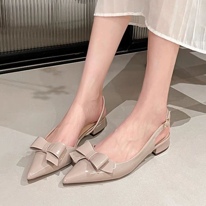 Bow Gentle Medium Heel Baotou  - Vintage Fashion Heels ulasan dan harga