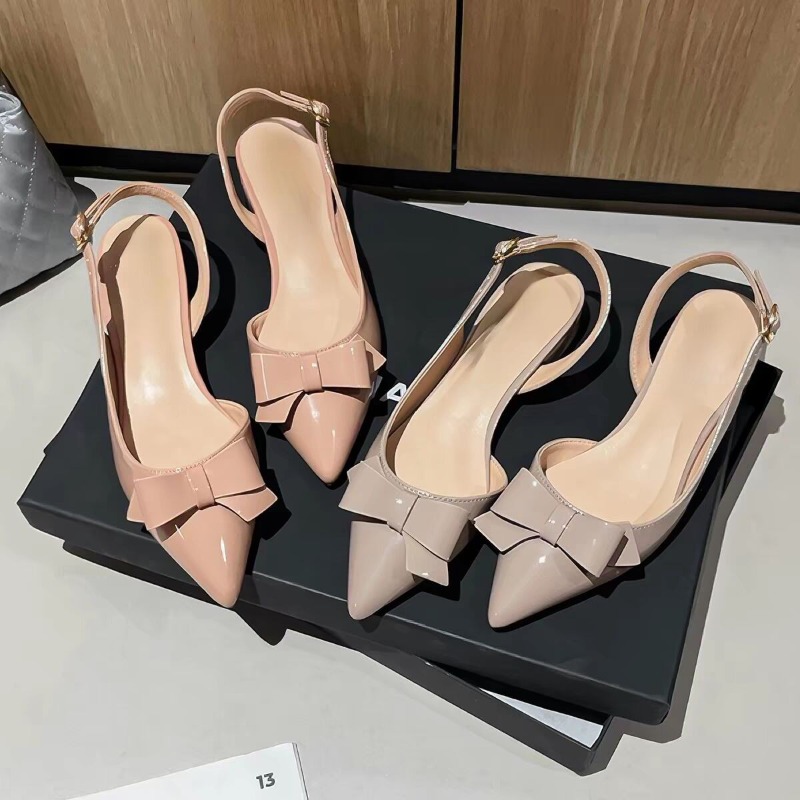 Bow Gentle Medium Heel Baotou  - Vintage Fashion Heels ulasan dan harga