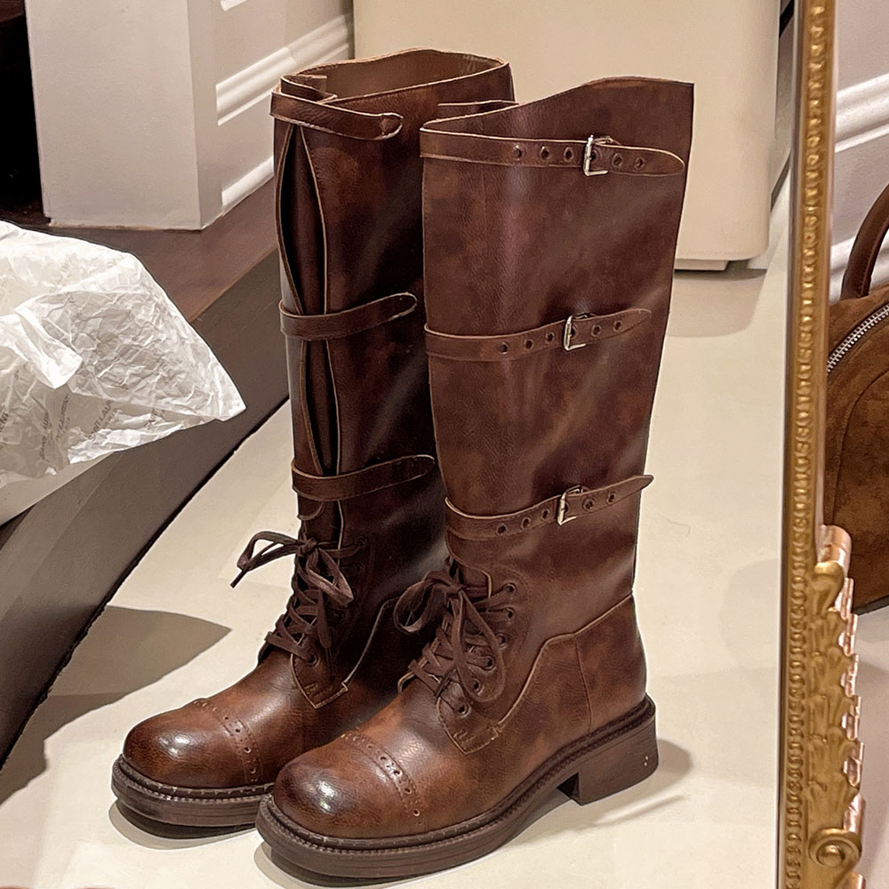 Women's Knee High Boots Vintag - Vintage Fashion Heels ulasan dan harga