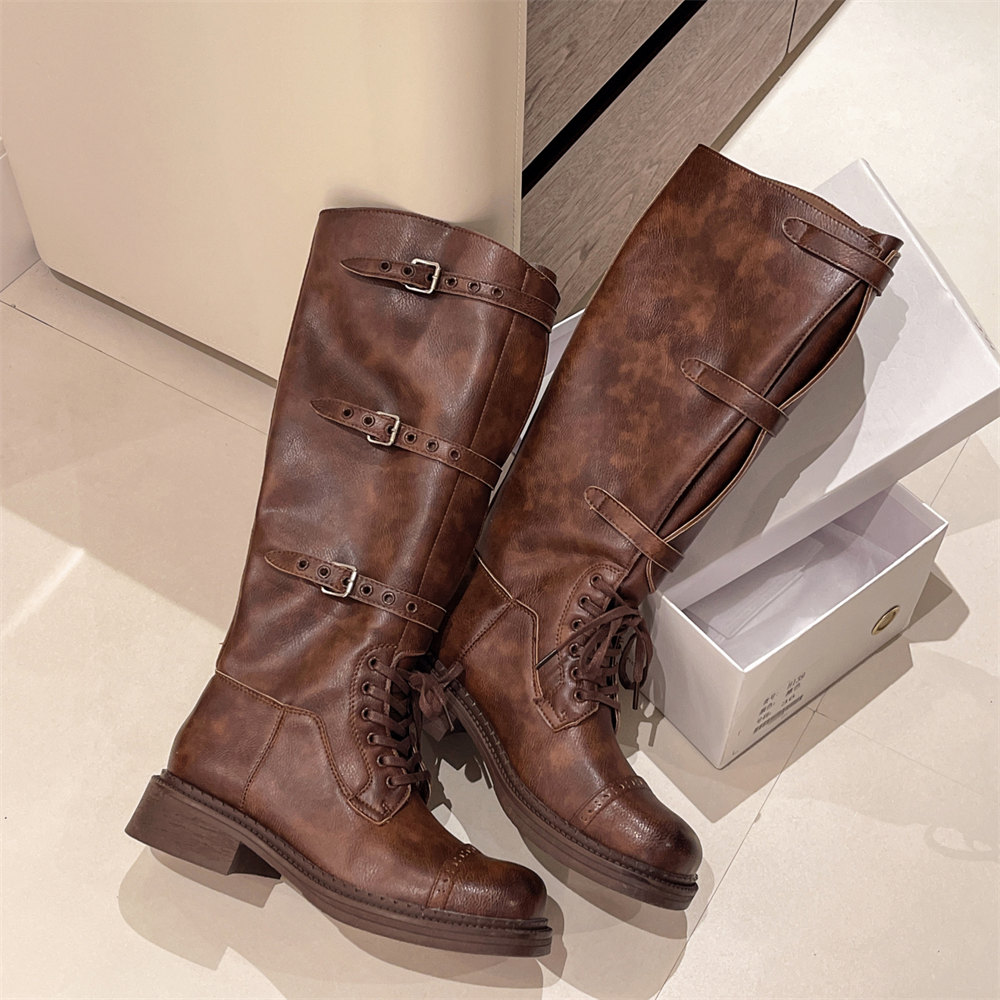 Women's Knee High Boots Vintag - Vintage Fashion Heels ulasan dan harga