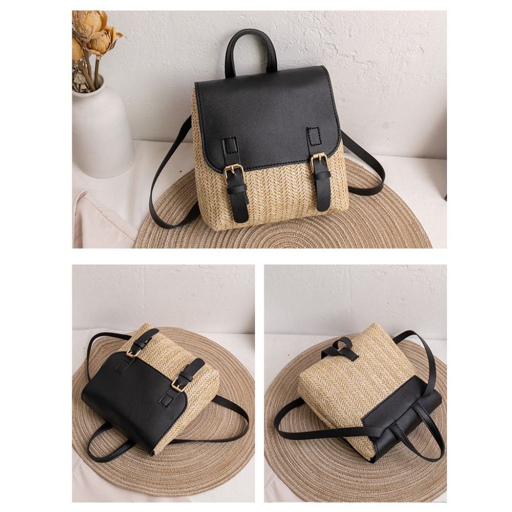 Versatile Bag PU Leather Straw - Vintage Fashion Look ulasan dan harga