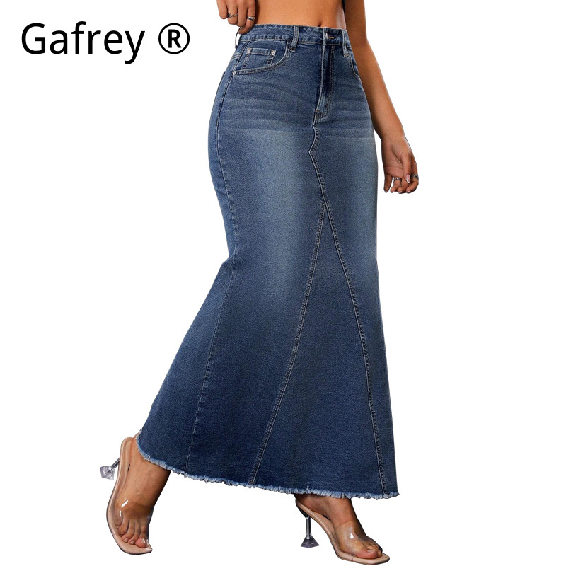 Women Denim Midi Skirt High Wa - Vintage Fashion Streetwear ulasan dan harga