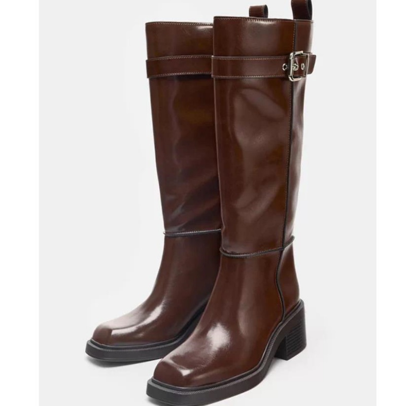 British Style Brown Knee Boots - Vintage Fashion Heels ulasan dan harga