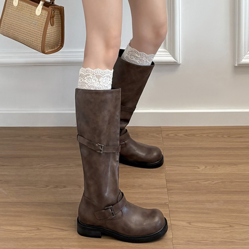 Vintage Belt Buckle Women Knee - Vintage Fashion Heels ulasan dan harga