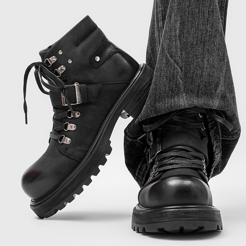 Brand Men Leather Boots Motorc - Vintage Fashion Luxury ulasan dan harga