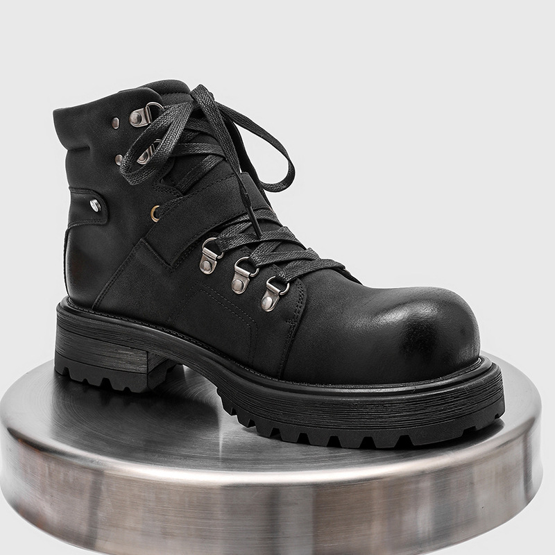 Brand Men Leather Boots Motorc - Vintage Fashion Luxury ulasan dan harga