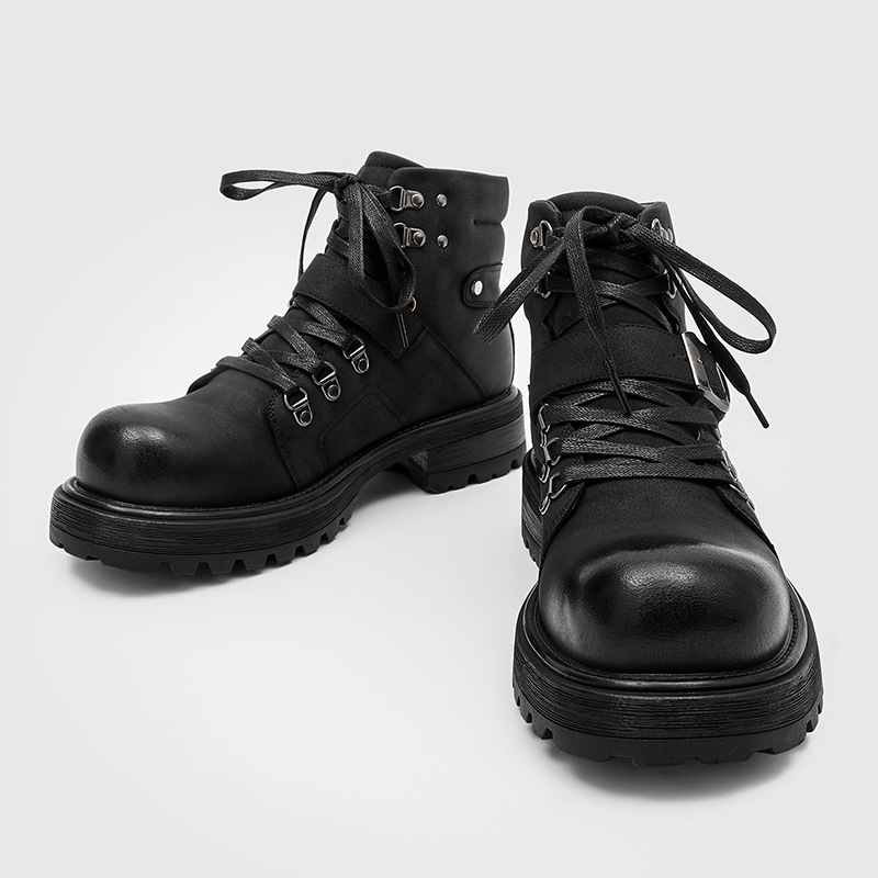 Brand Men Leather Boots Motorc - Vintage Fashion Luxury ulasan dan harga