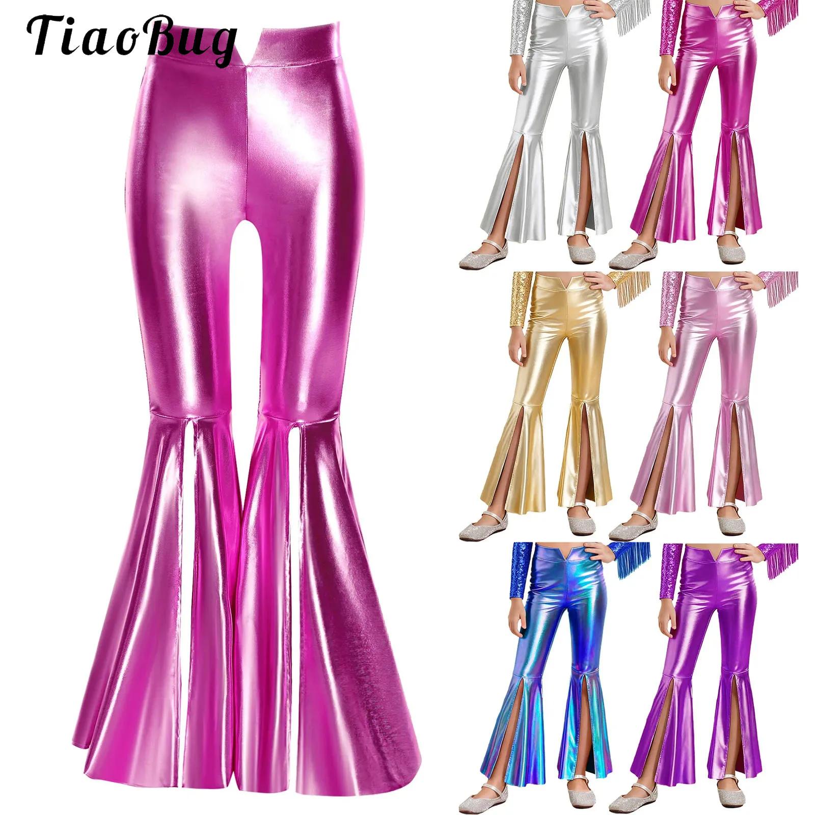 Girls Glossy Metallic Leggings - Wide Leg Trouser 70S ulasan dan harga