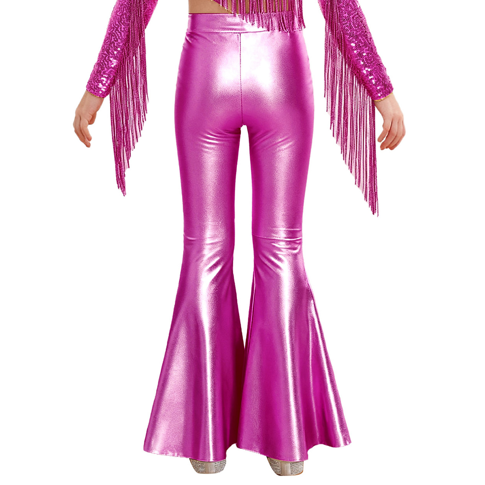 Girls Glossy Metallic Leggings - Wide Leg Trouser 70S ulasan dan harga
