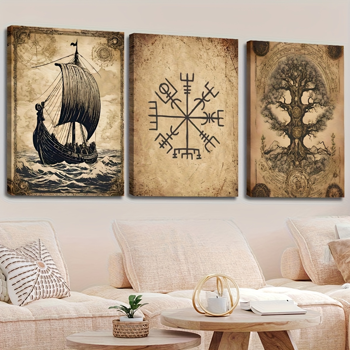 Frameless3pcs Vintage Norse Tr - Vintage Fashion Wall Art ulasan dan harga