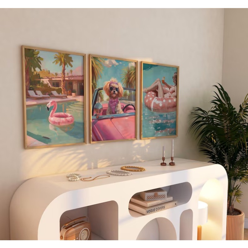 Vintage Girly Summer Pool Part - Vintage Fashion Wall Art ulasan dan harga