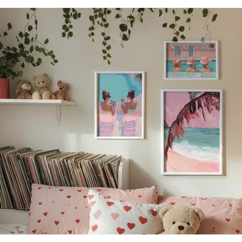 Vintage Girly Summer Pool Part - Vintage Fashion Wall Art ulasan dan harga