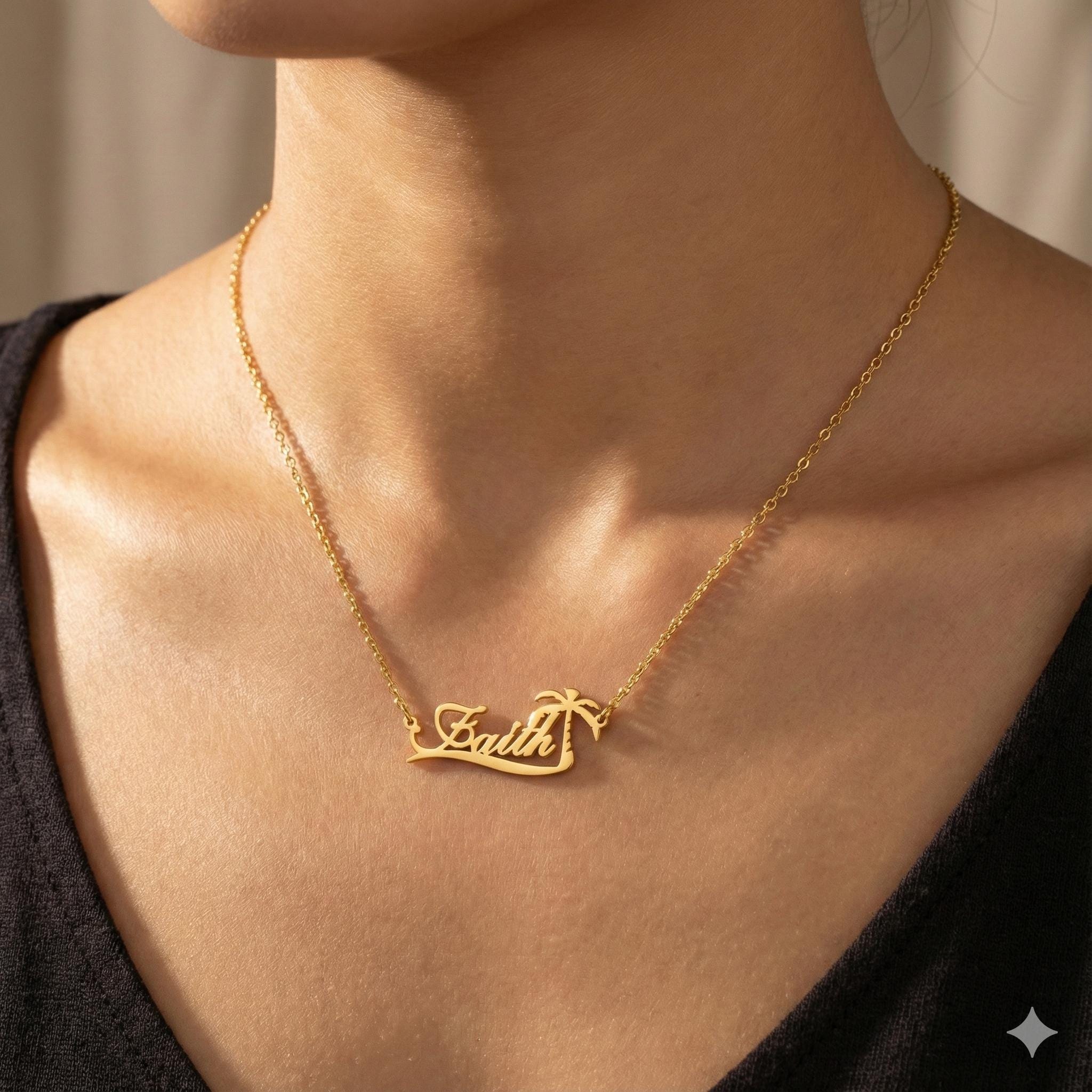 Custom Palm Tree Name Necklace - Vintage Fashion Names ulasan dan harga