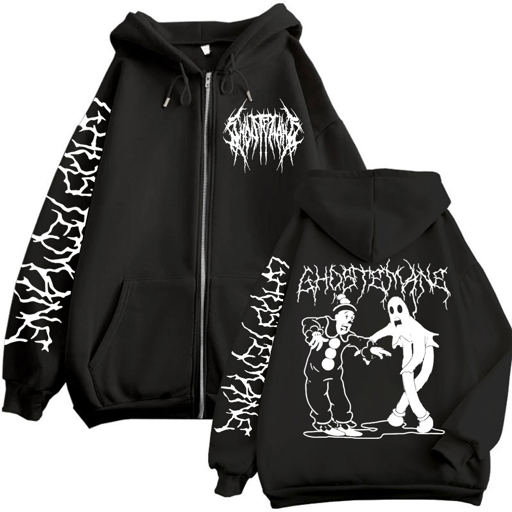 Ghostemane Print Zipper Hoodie - Vintage Fashion Pop Up ulasan dan harga
