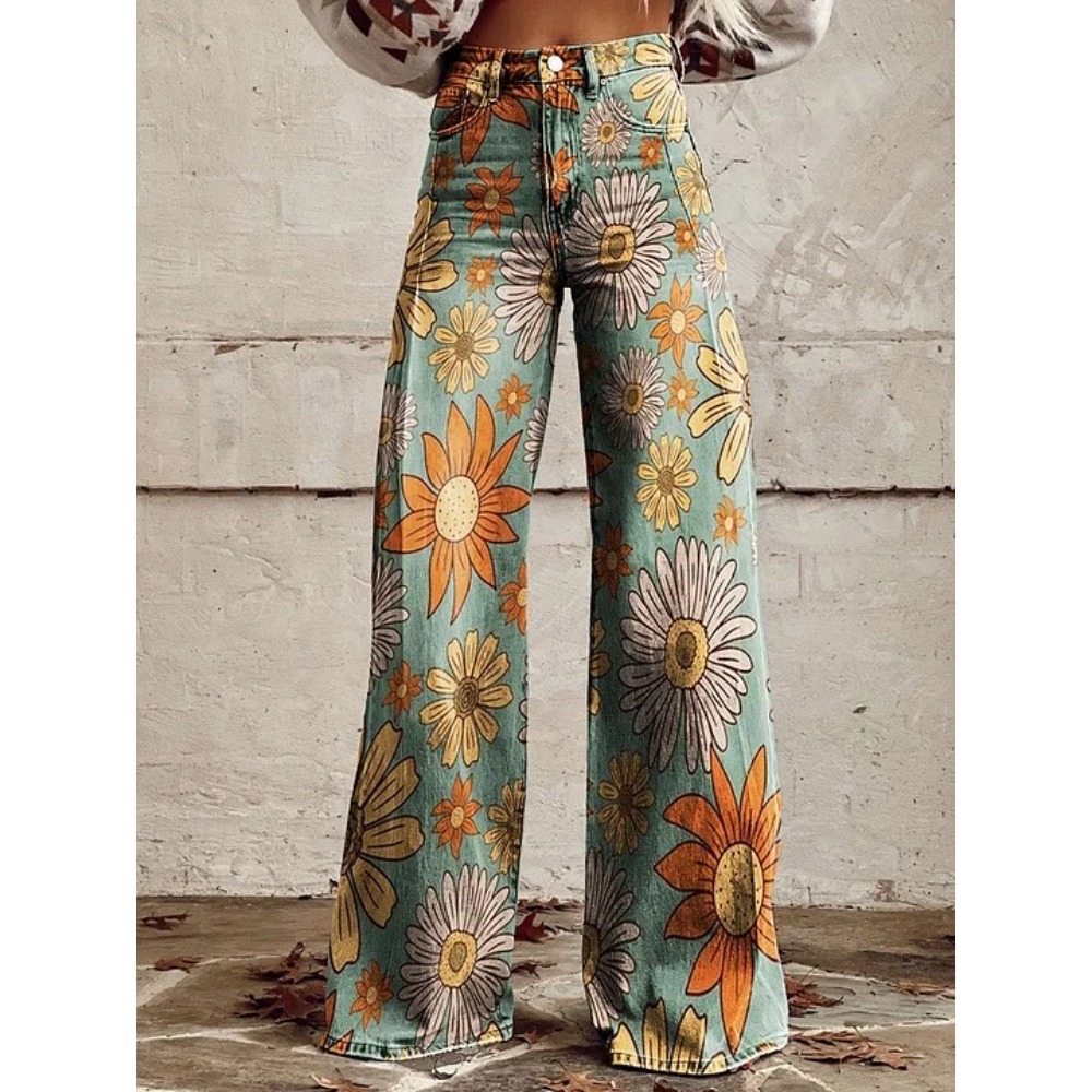 Women's Cute Retro Wave Daisy  - Wide Leg Trouser 70S ulasan dan harga